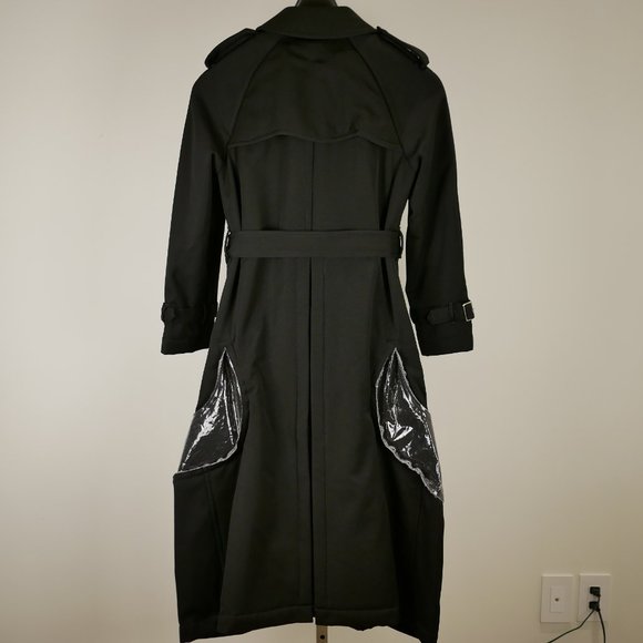 Comme des Garçons Black Bubble Trench Coat With Distressed Clear Plastic Details - Picture 4 of 8